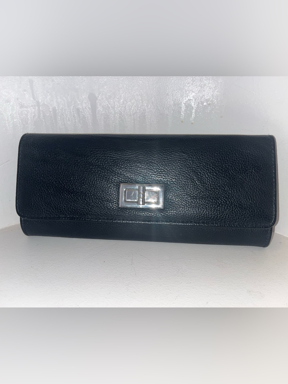 Aldo Black Leather Clutch with Silver Turn-Lock